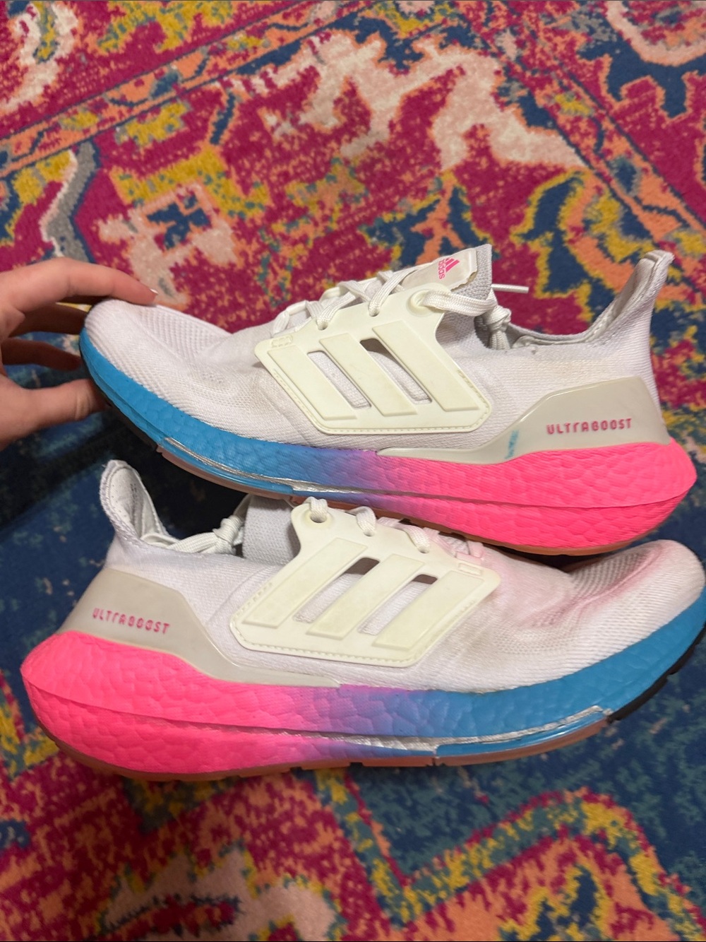 Adidas Ultraboost 22 White Gradient Womens size 8 tennis shoes pink blue